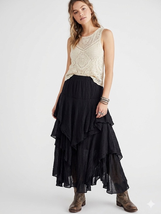 Papillon Blanc Dresses & Skirts - Papillon Black Tiered Maxi Skirt Size Small Whimsigoth Cottagecore Y2K Boho